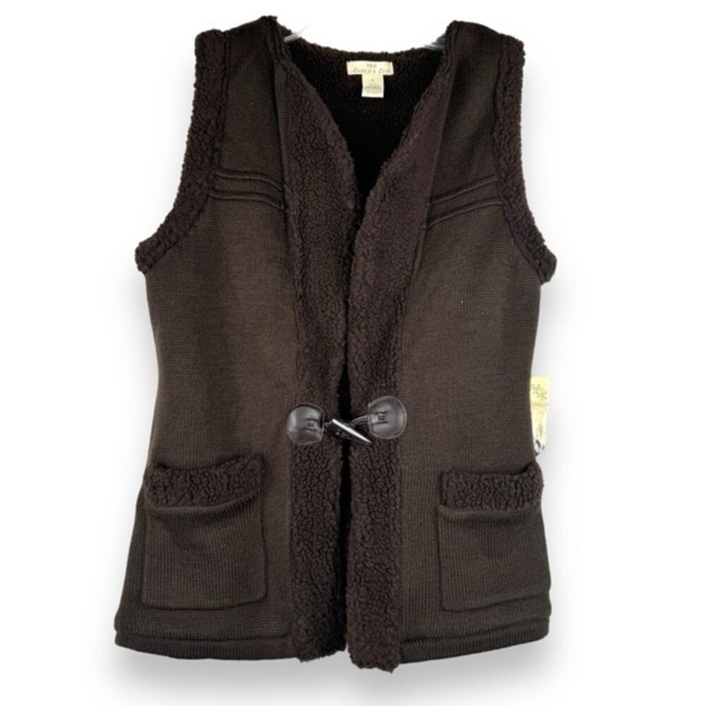 Eagles Eye Toggle Vest Size Small Wool Mix Faux Fur Rustic Earthy Rustic Granola